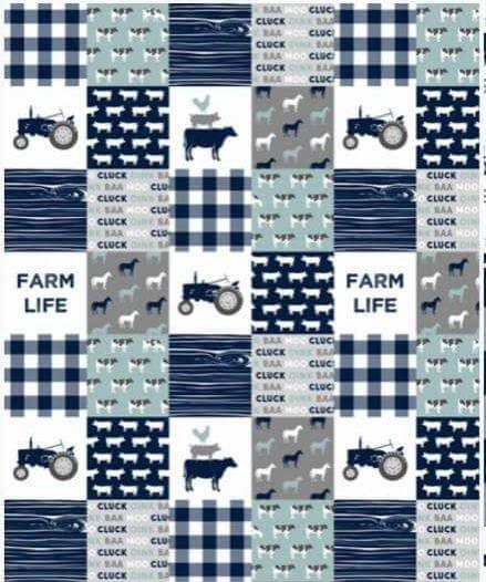 Blanket - Farm Life Navy and Gray Baby Blanket or Toddler Comforter - DBC Baby Bedding Co 