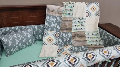 Custom Boy Crib Bedding - Brahma Cow and Aztec Crib Bedding - DBC Baby Bedding Co 