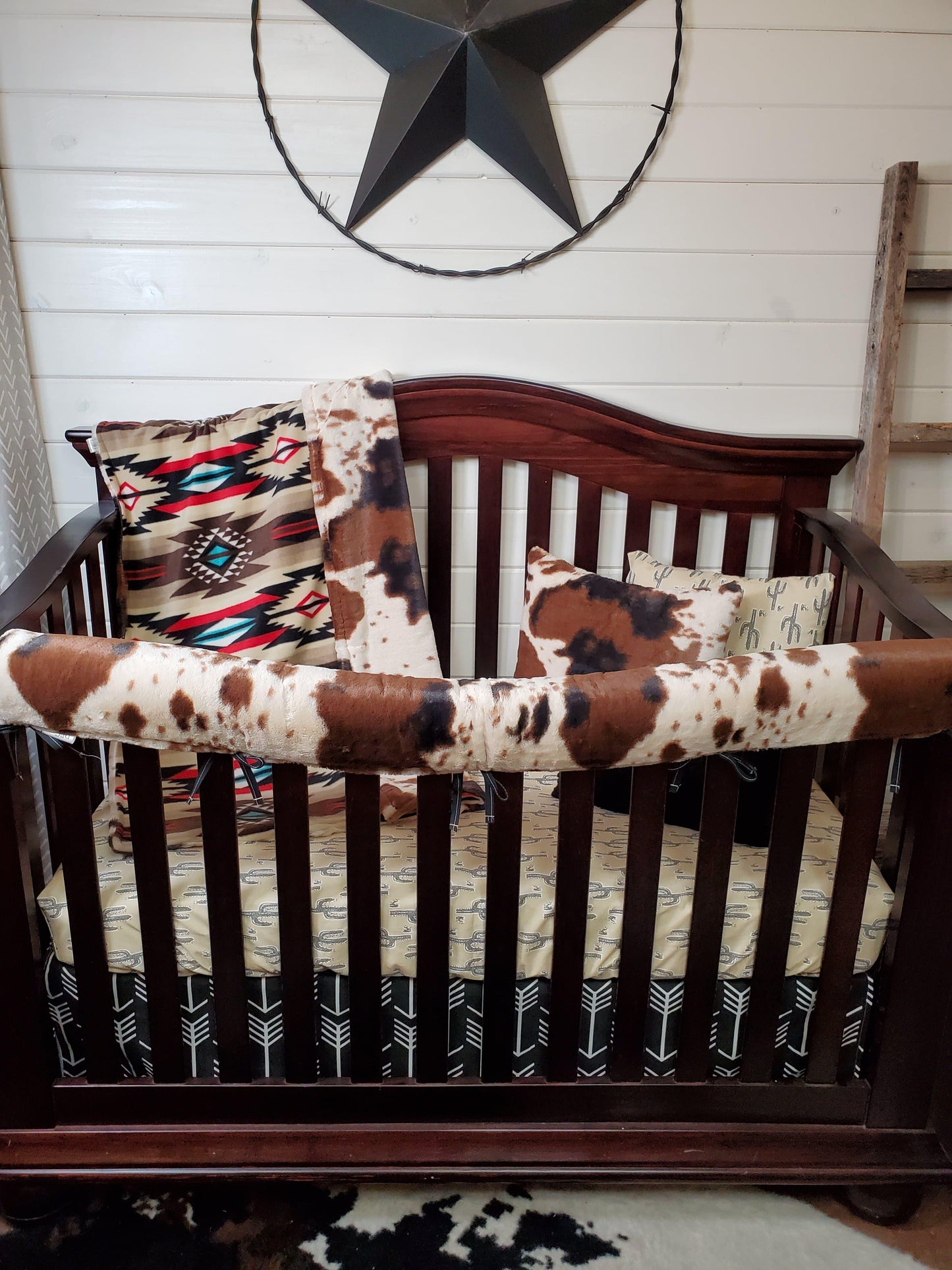 Brown Aztec & Cow Minky Crib bedding 4