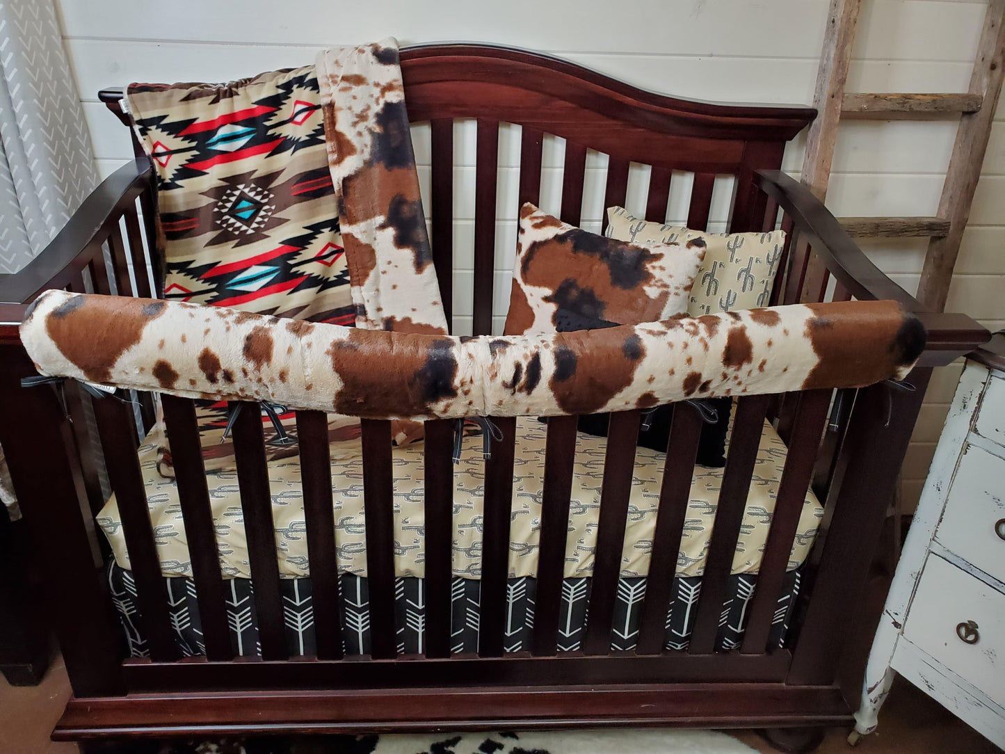 Brown Aztec & Cow Minky Crib bedding 3