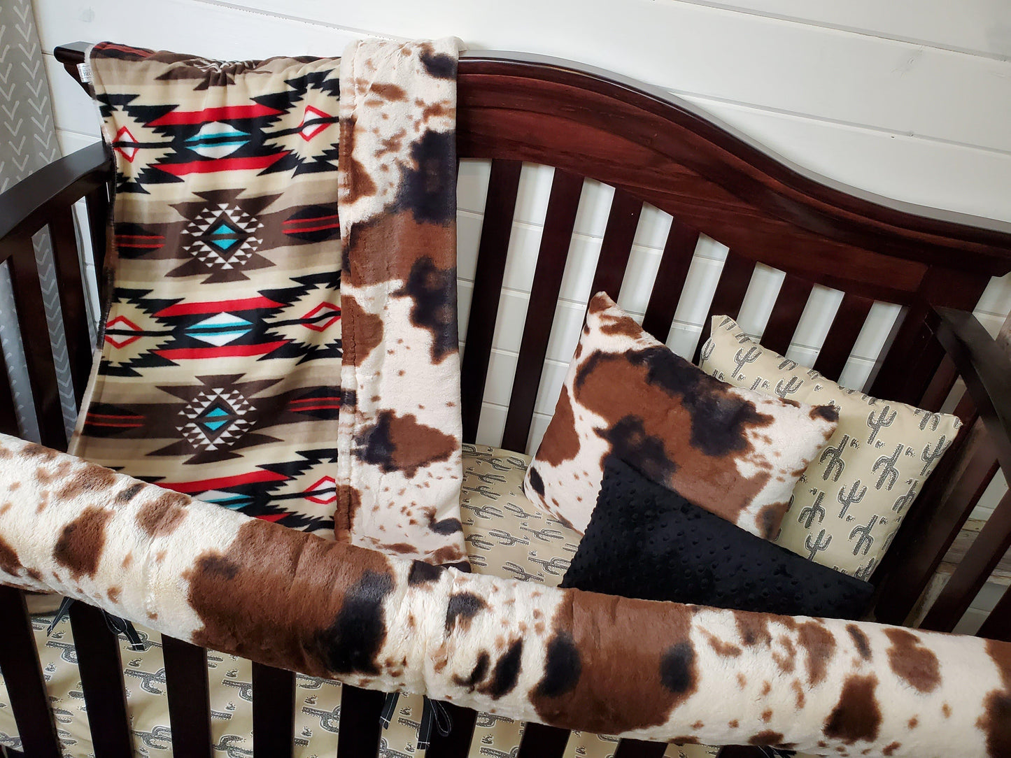 Brown Aztec & Cow Minky Crib bedding 2