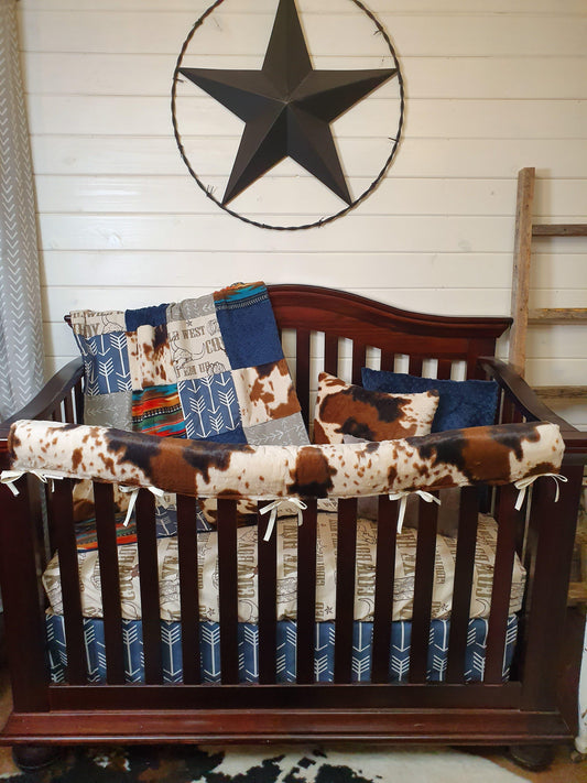 New Release Boy Crib Bedding- Cowboy, Teal Aztec, and Cow Minky Ranch Collection - DBC Baby Bedding Co 