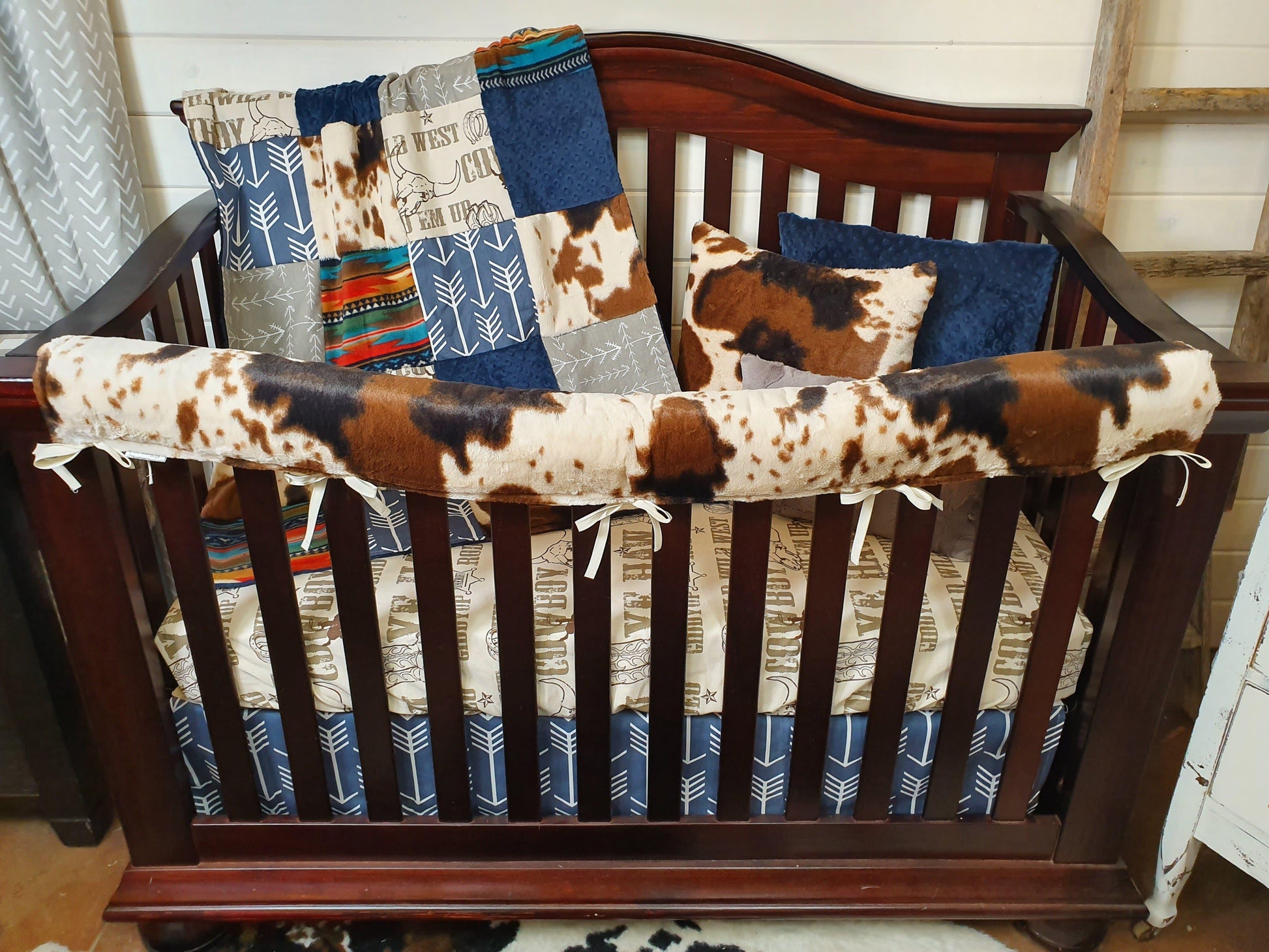 New Release Boy Crib Bedding- Cowboy, Teal Aztec, and Cow Minky Ranch Collection - DBC Baby Bedding Co 
