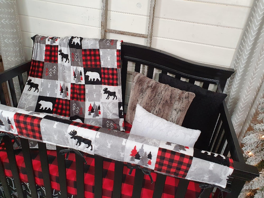 Ready Ship Boy Crib Bedding- Moose, Bear, Deer Woodland Baby Bedding Collection - DBC Baby Bedding Co 