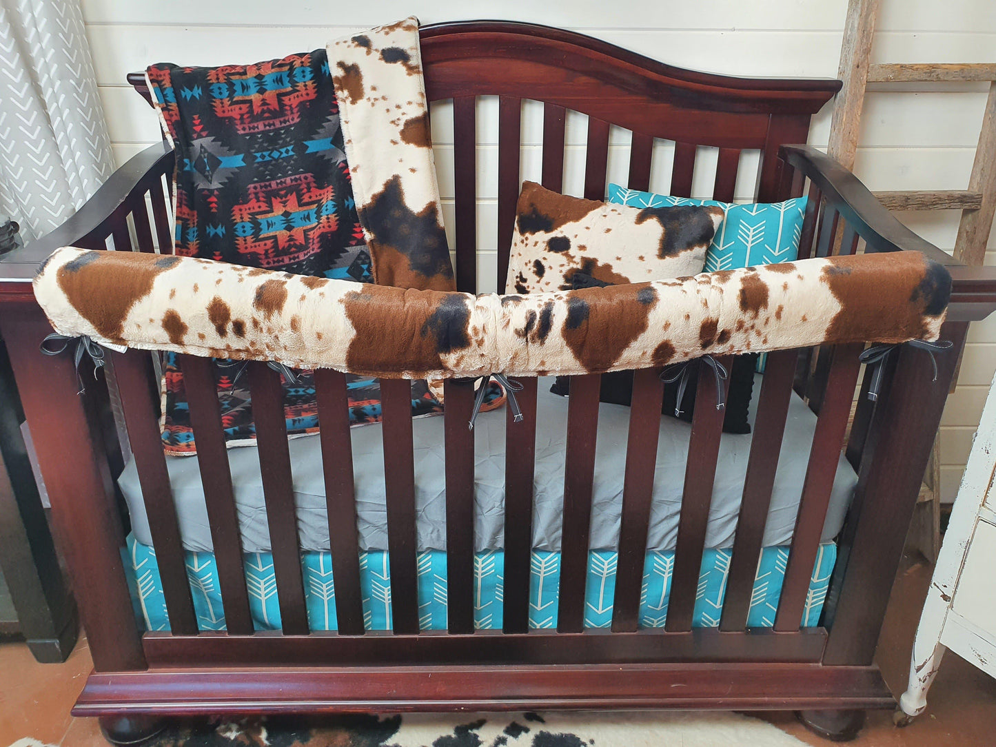 Boy Crib Bedding- Black Aztec and Cow Minky Ranch Collection - DBC Baby Bedding Co 