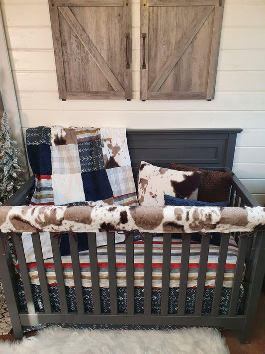 Ready Ship Boy Crib Bedding - Brown Sugar Cow Minky and Barn Wood Ranch Collection - DBC Baby Bedding Co 