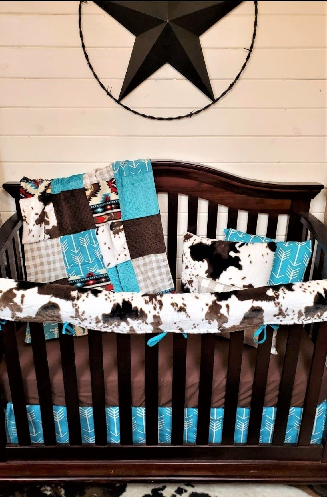Boy Crib Bedding - Aztec, Check, Brown Sugar Cow Western Crib Bedding - DBC Baby Bedding Co
