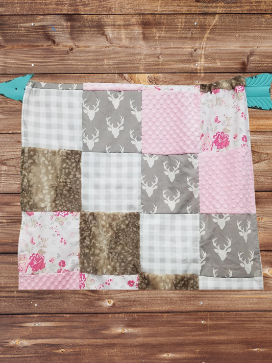 Patchwork Blanket - Buck, Roses, Fawn Minky Blanket - DBC Baby Bedding Co 