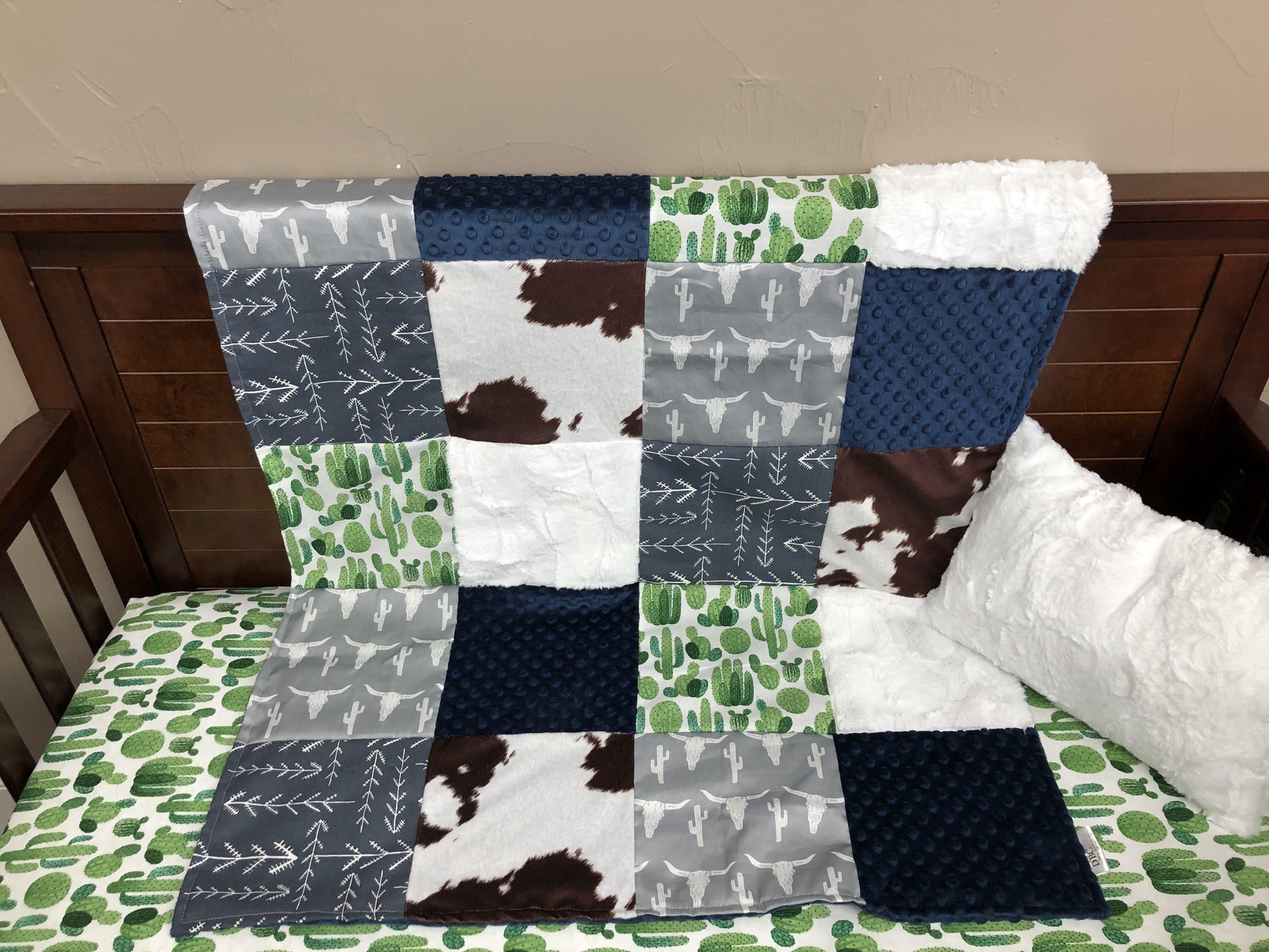Custom Boy Crib Bedding- Cowhide Minky, Steer and Cactus Ranch Collection - DBC Baby Bedding Co 