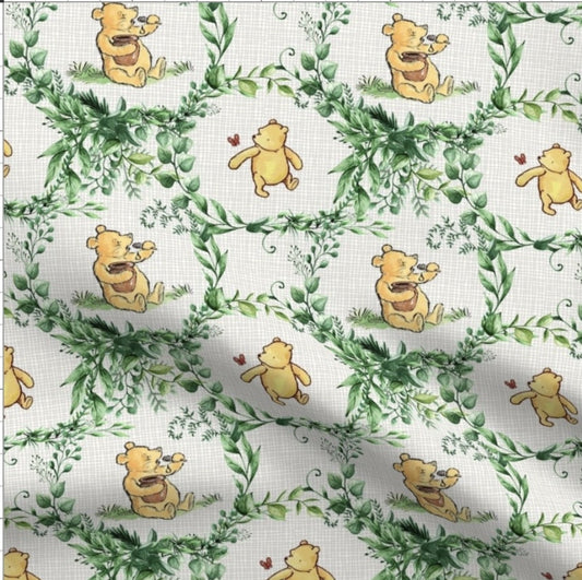 Crib Sheet - Pooh Bear in vine wreath - DBC Baby Bedding Co 