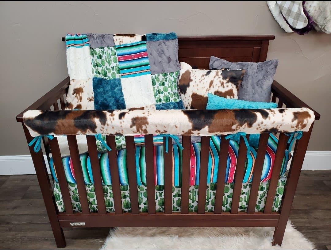 Ready Ship Boy Crib Bedding- Cactus and Fiesta Serape 4pc set - DBC Baby Bedding Co 