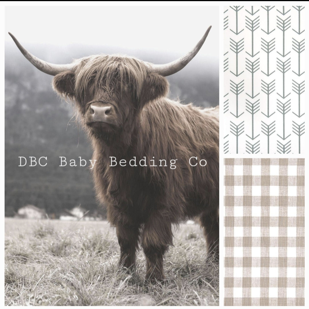 2 Day Ship Boy Crib Bedding - Highland Cow Baby Bedding - DBC Baby Bedding Co 